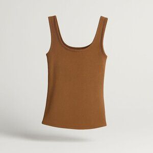 Madewell Rib Square-Neck Sweater Tank Womens XXS Golden Bronze Brown Stylish Top
